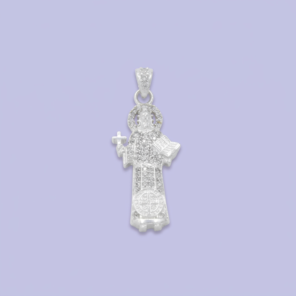 Dije Bulto de Plata .925 San Benito con Zirconias Brillantes Blancas mod. 2748