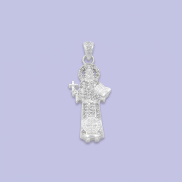 Dije Bulto de Plata .925 San Benito con Zirconias Brillantes Blancas mod. 2748