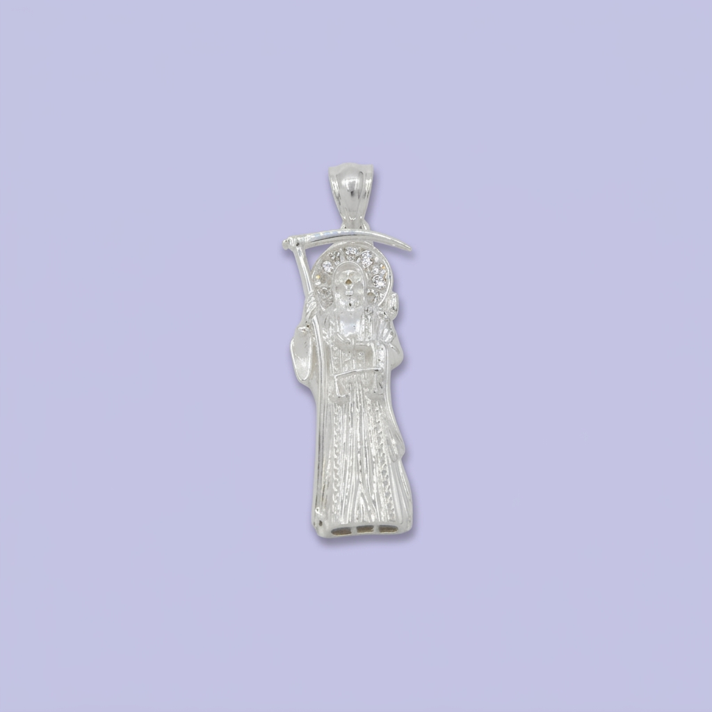 Dije Bulto de Plata .925 Santa Muerte Especial con Zirconias Finas mod. 2753