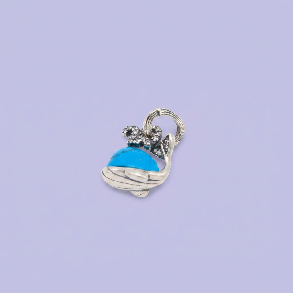 Dije de Plata .925 Estilo Charm con Diseño de Ballena Azul mod. 2915