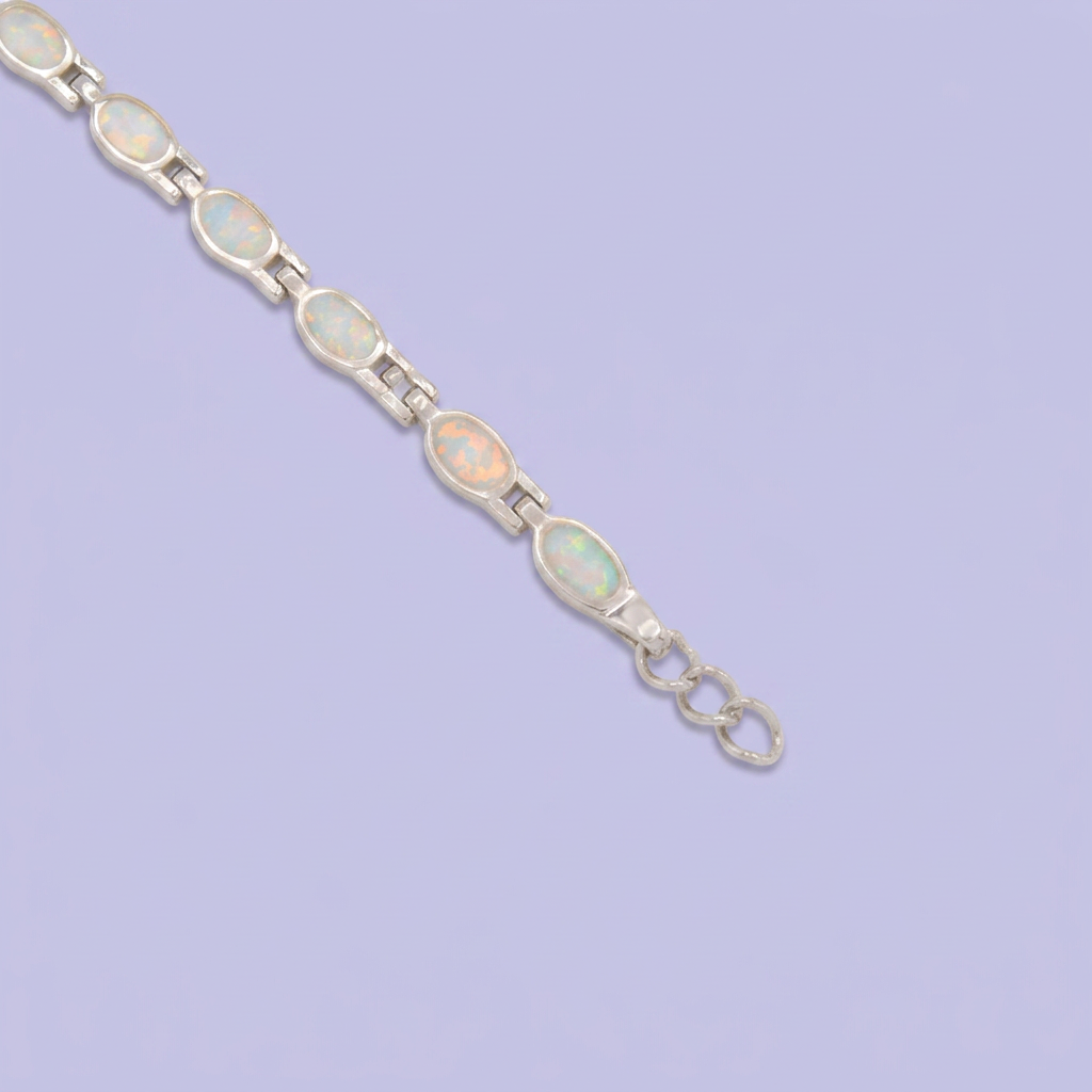 Pulsera de Plata .925 Tejido con Ovalos de Ópalo Blanco mod. 2864