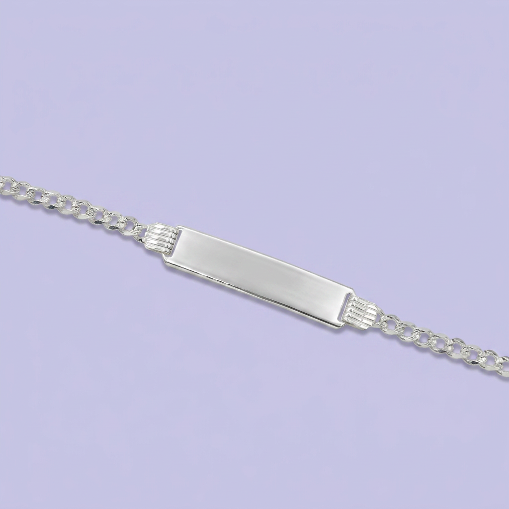 Esclava de Plata .925. de Tejido Barbada Diamantada con Placa Plana. 2408