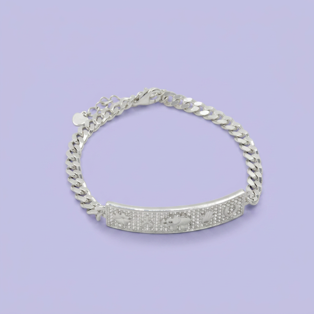 Pulsera de Plata .925 Tejido Barbado con Placa de la Fortuna con Zirconia mod. 2738