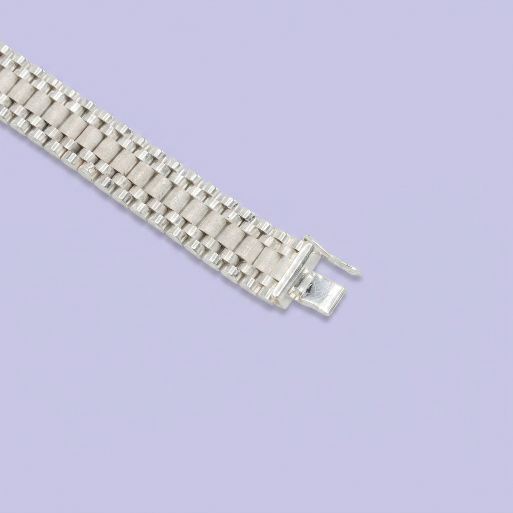 Pulsera de Plata .925 Estilo Hueco Tejido Especial Ensamblado con Tonos Centrales Mate en Diseño Fino mod. 2651