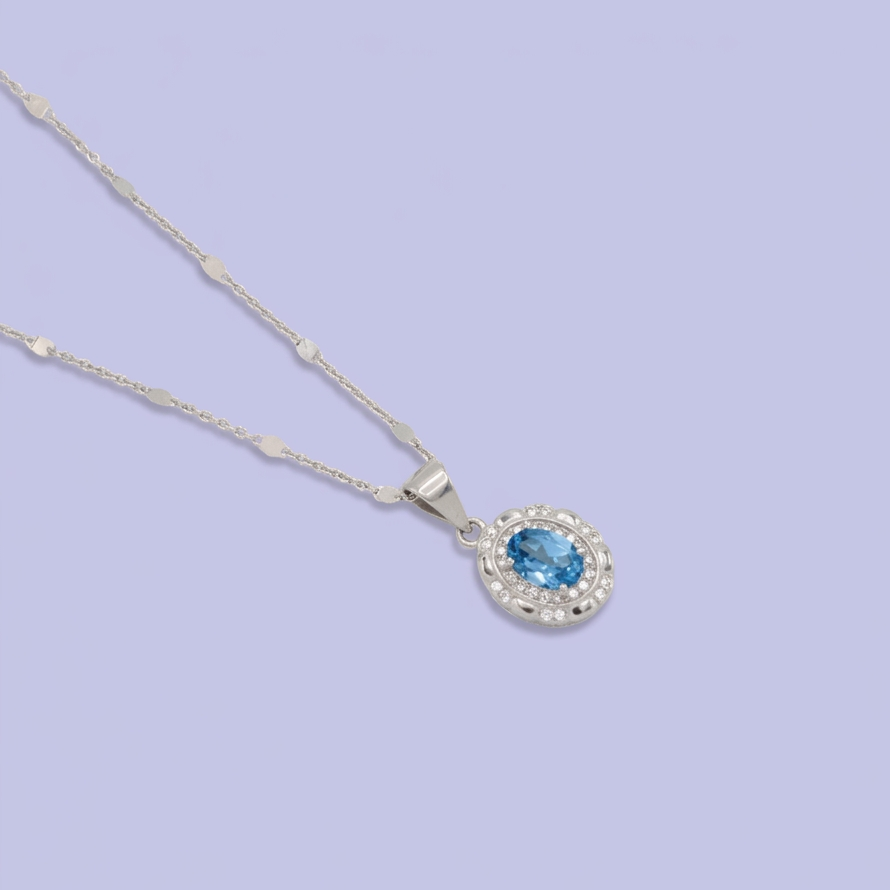 Coordinado de Plata .925  Con Diseño Oval Azul Cielo e Incrustación de Zirconias mod. 2952