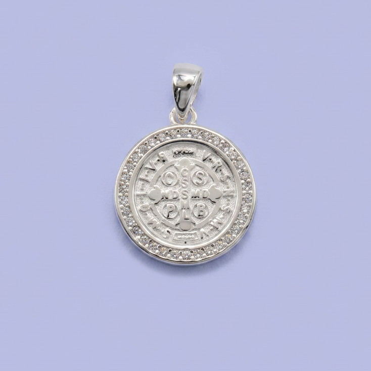 Medalla de Plata .925 San Benito con Zirconias mod. 2607