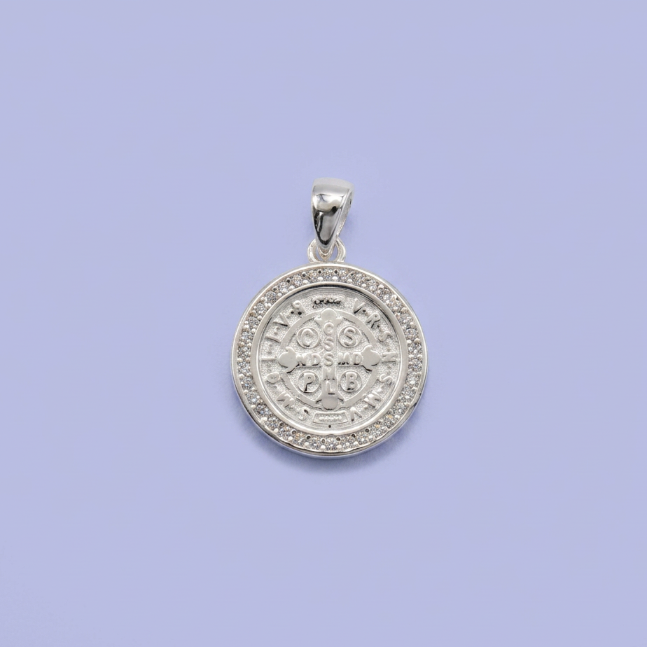 Medalla de Plata .925 San Benito con Zirconias mod. 2601