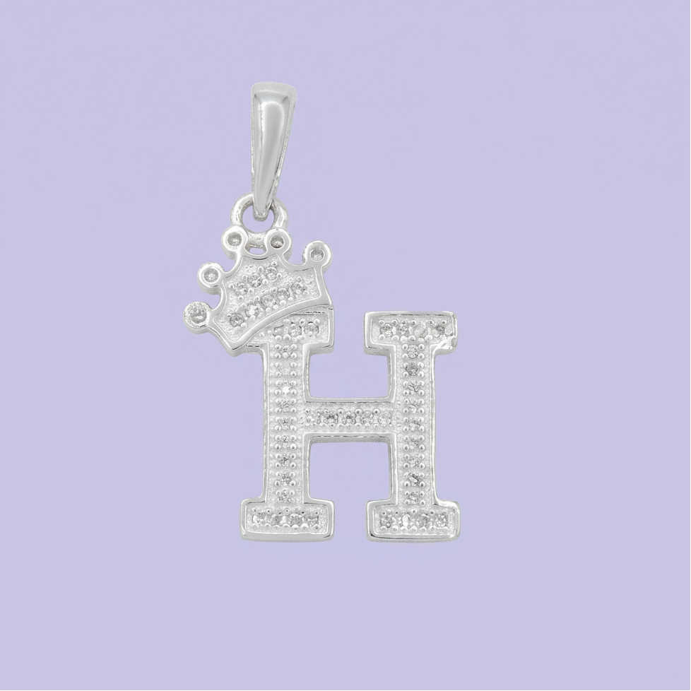 Dije de Plata .925 Letra H con Corona de Zirconias mod. 2203