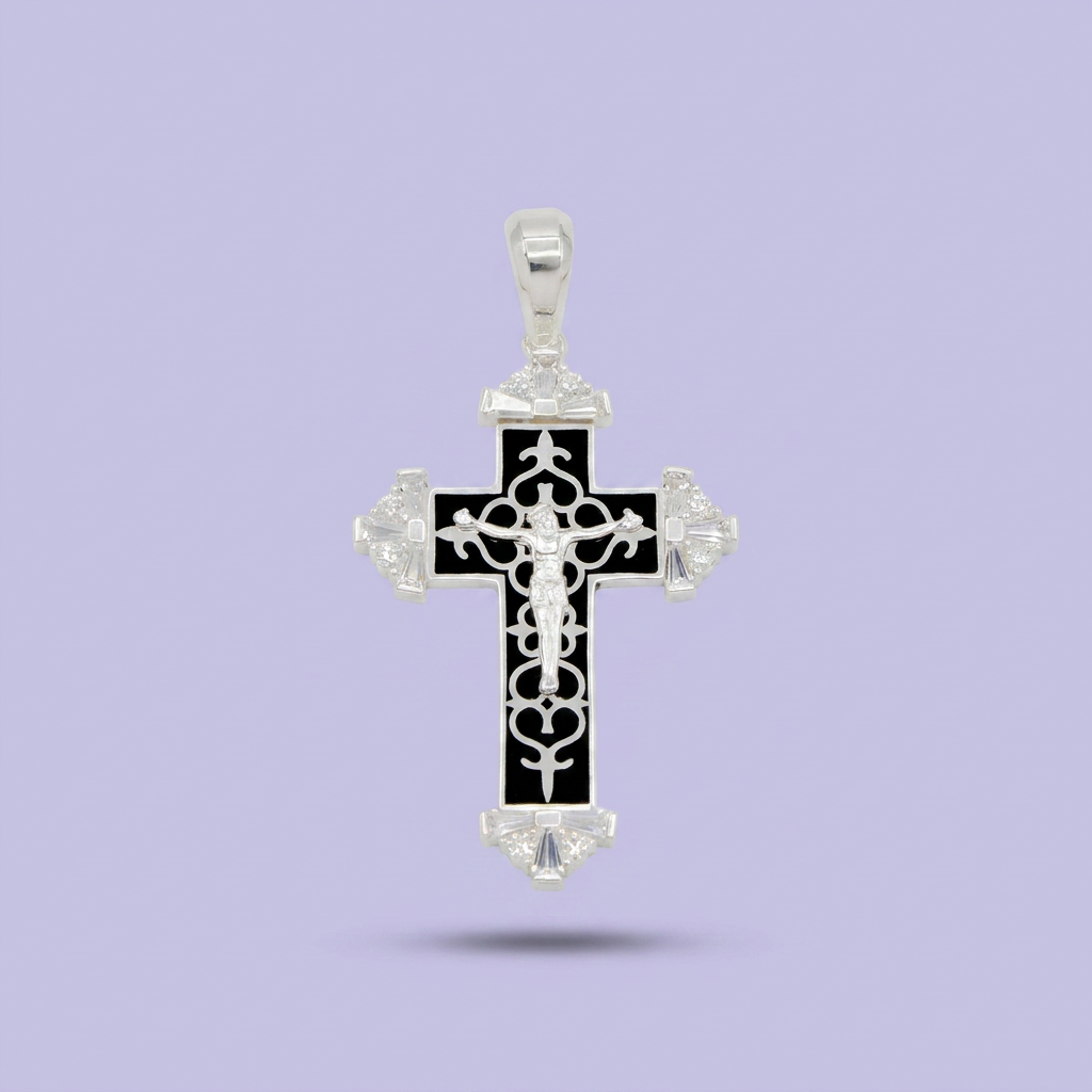 Dije de Plata .925 Cruz Amandalada con Zirconias mod. 2691