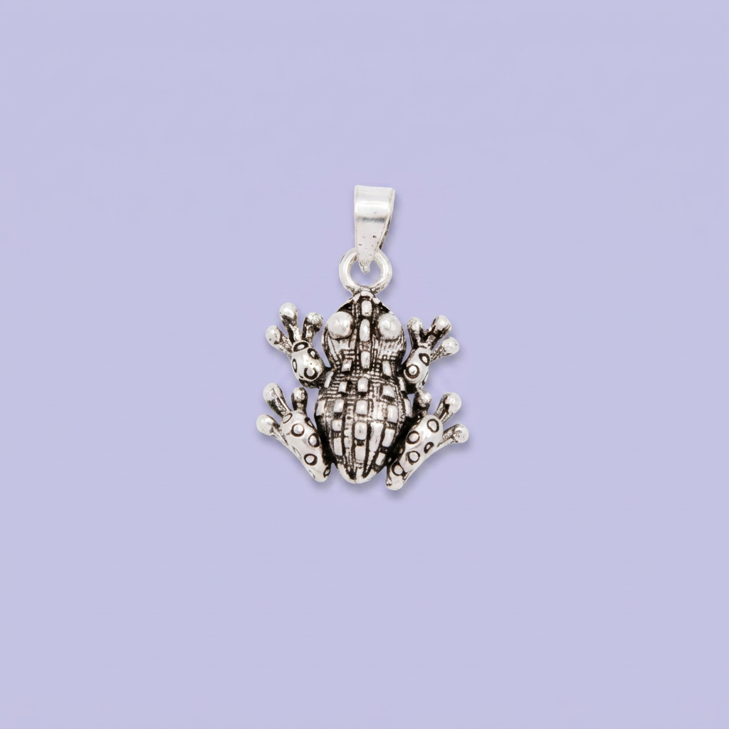 Dije de Plata .925 Rana Especial de la Suerte Estilo Pavonado Elegante mod. 2858