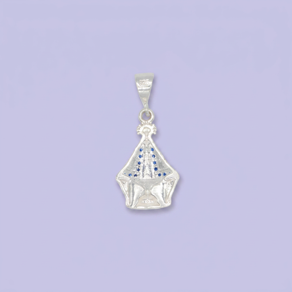 Dije Bulto de Plata .925 Virgen de Juquila con Zirconias de Tono Azul mod. 2552