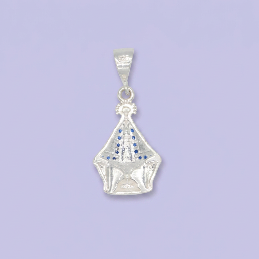 Dije Bulto de Plata .925 Virgen de Juquila con Zirconias de Tono Azul mod. 2552