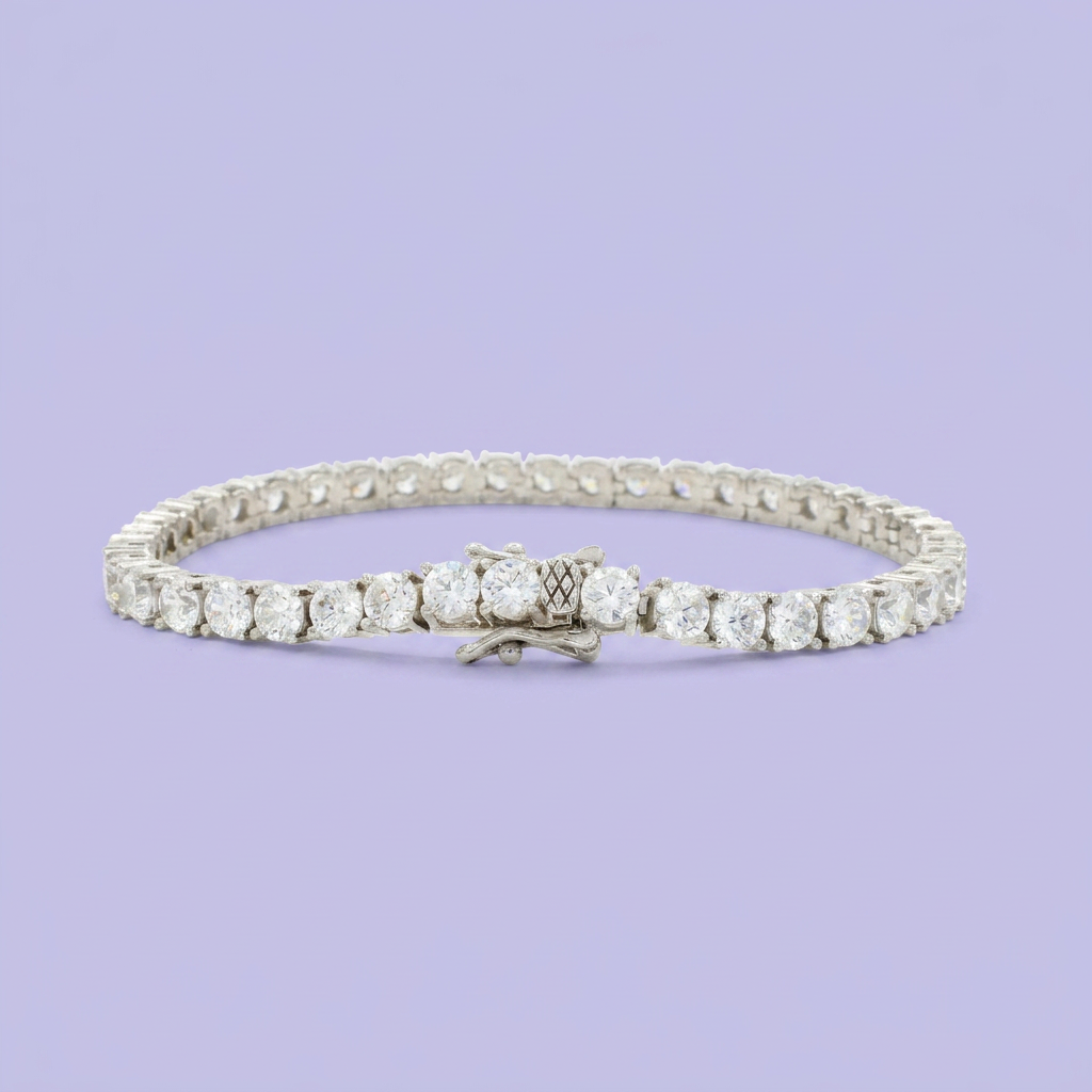 Pulsera de Plata .925 Tejido Tenis de Diseño Grueso con Zirconias Brillantes mod. 2368