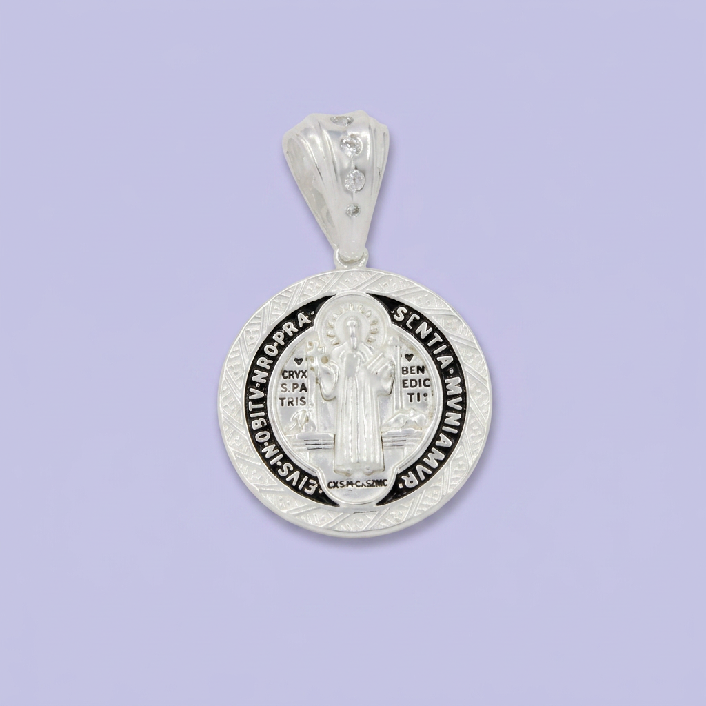 Medalla de Plata .925 Diseño Especial con Imagen y Sello de San Benito mod. 2757