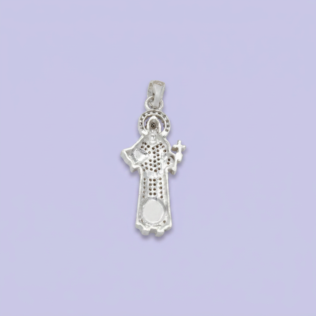 Dije Bulto de Plata .925 San Benito con Zirconias Color Ambar mod. 2747
