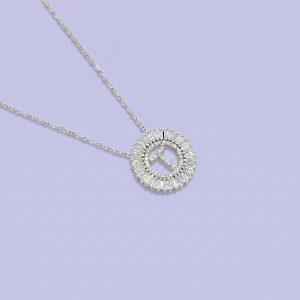 Gargantilla de Plata .925 con Dije de Inicial T Incrustada de Zirconias mod. 2425