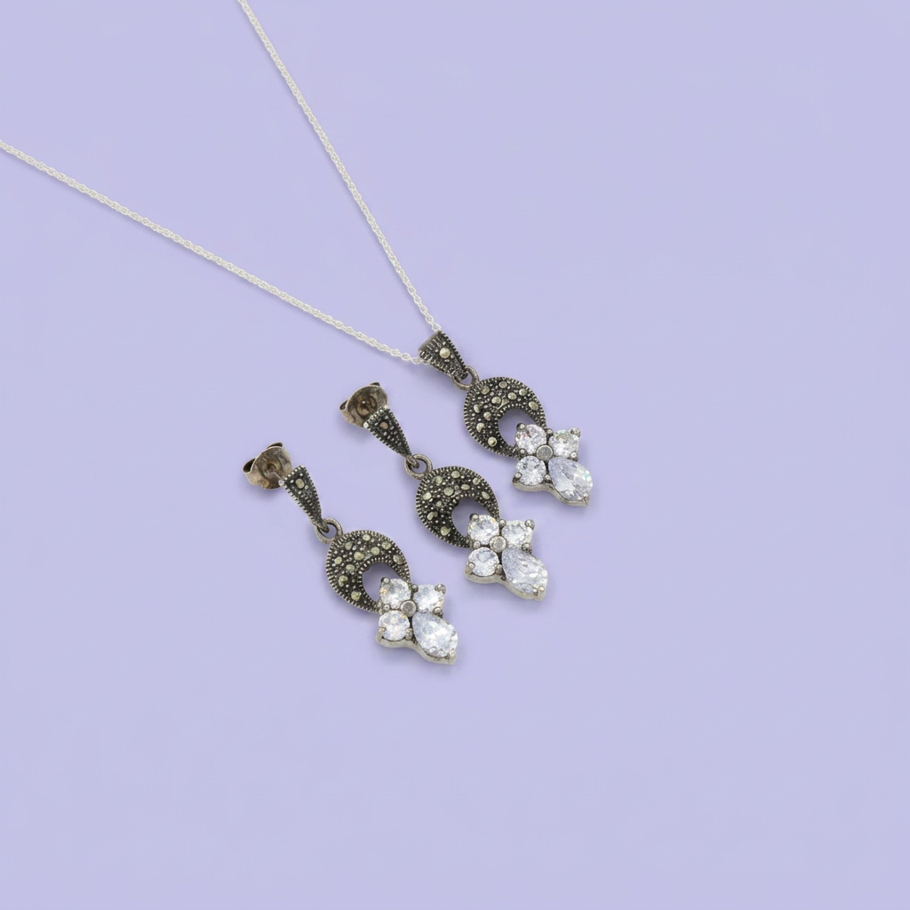 Coordinado de Plata .925 Cruces de Zirconia con Marquesitas mod. 2592