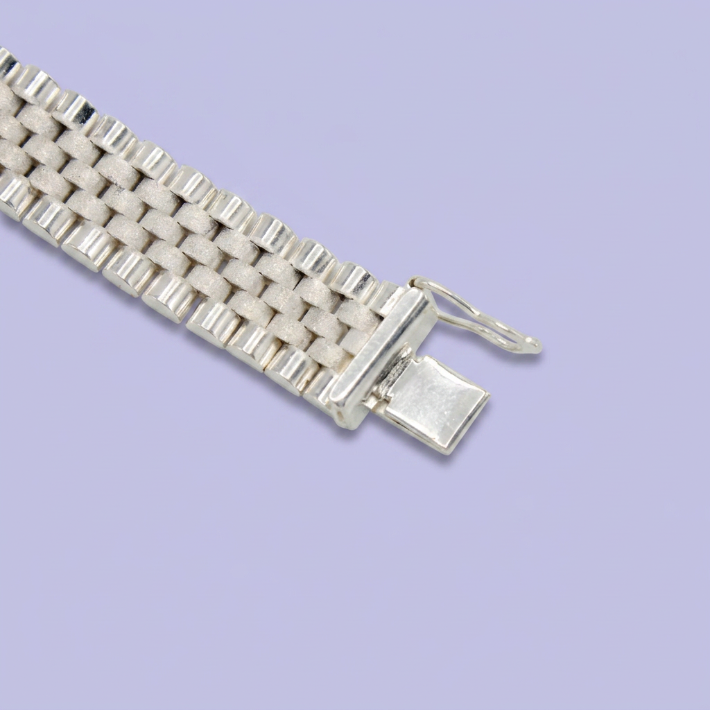 Pulsera de Plata .925 Tejido Ensamblado Especial Hueco con Tonos Mate y Brillantes mod. 2649