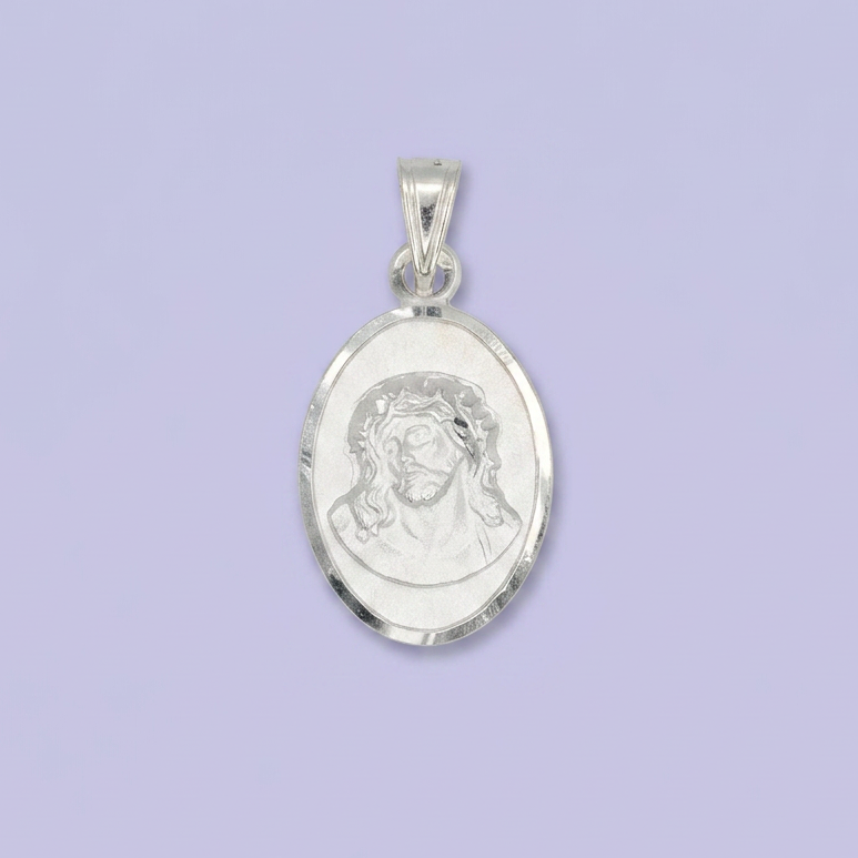 Medalla de Plata .925 Divino Rostro con Detalles Diamantados mod. 2562