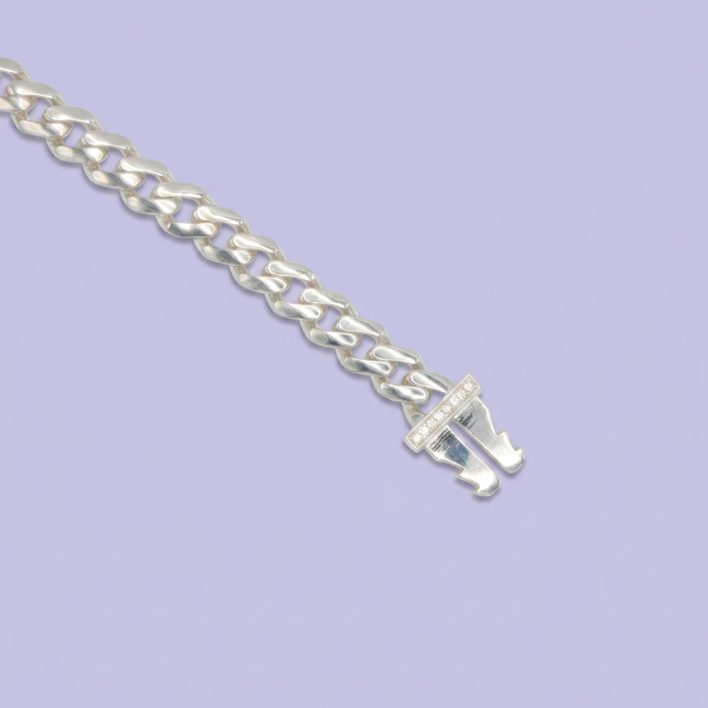 Esclava de Plata .925. de Tejido Cubano Diseño de La Virgen con Incrustación de Zirconias mod. 2618