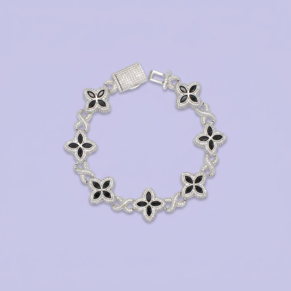 Pulsera de Plata .925 Flores negras mod. 2812
