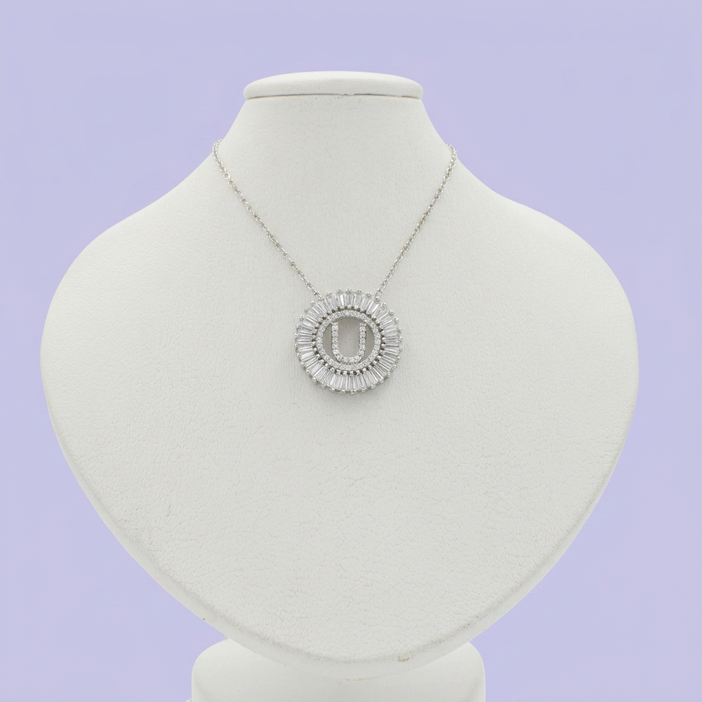 Gargantilla de Plata .925 con Dije de Inicial U Incrustada de Zirconias mod. 2424