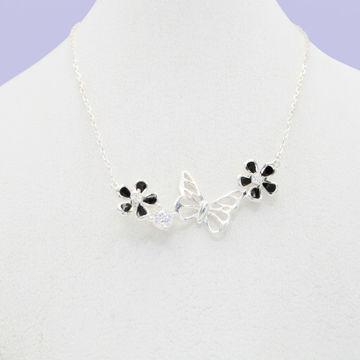 Gargantilla de Plata .925  Mariposas con Flores e Incrustación de Zirconias mod. 2612