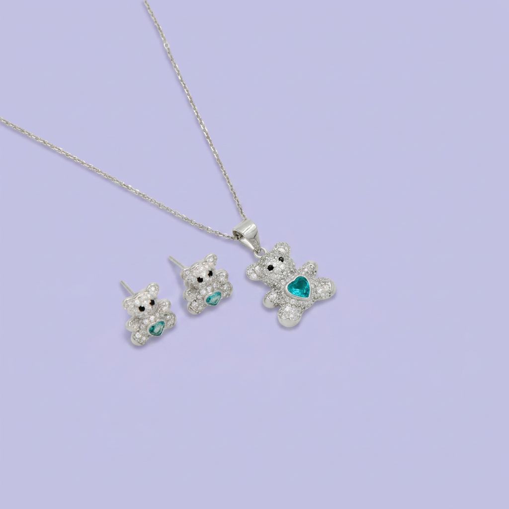 Coordinado de Plata .925 Ositos Pavé mod. 2773