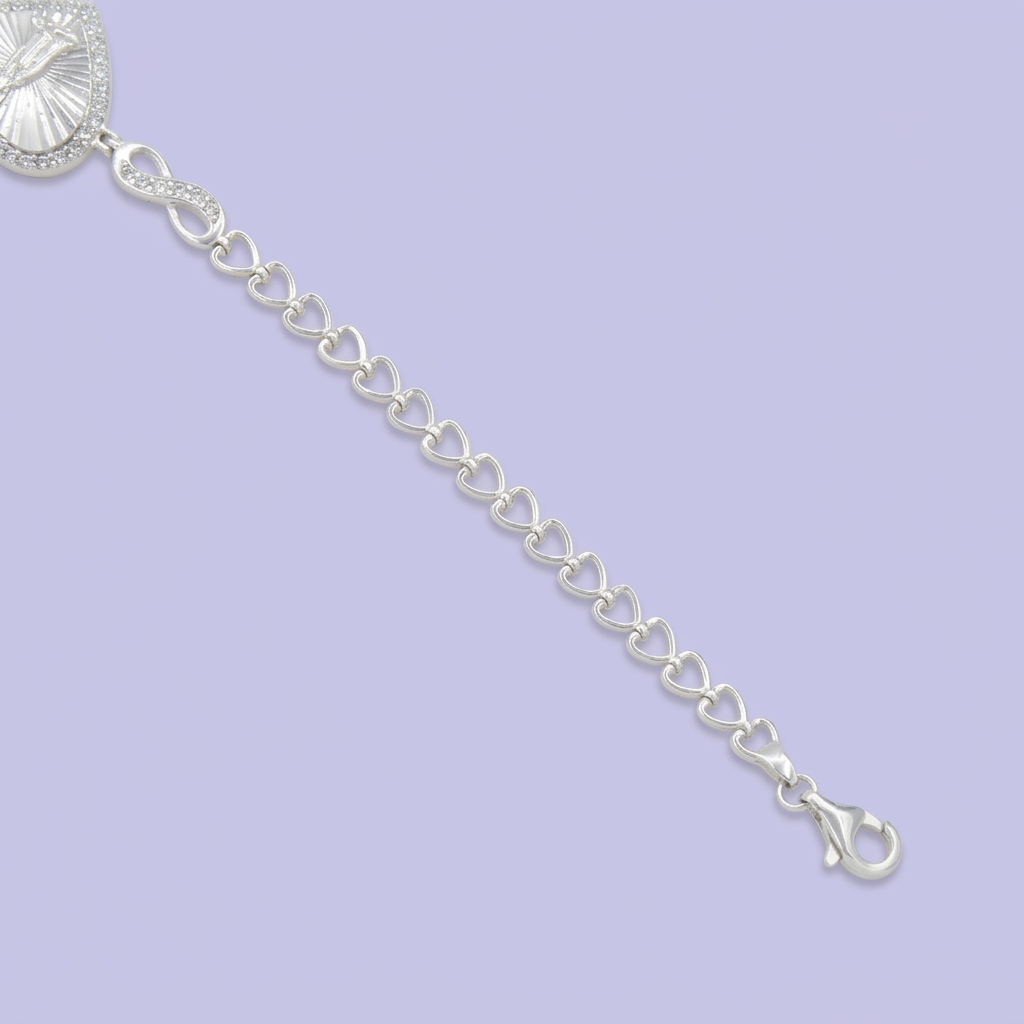 Pulsera de Plata .925  Virgen de Guadalupe con Diseño de Corazón y Zirconia mod. 2735