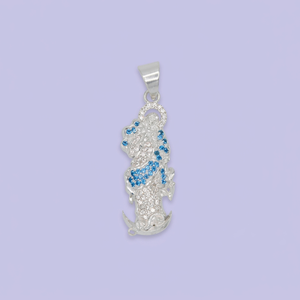 Dije Bulto de Plata .925 Virgen Desatanudos Incrustada con Zirconias mod. 2549