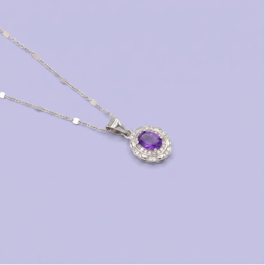 Coordinado de Plata .925 Diseño Oval Violeta e Incrustación de Zirconias mod. 2955