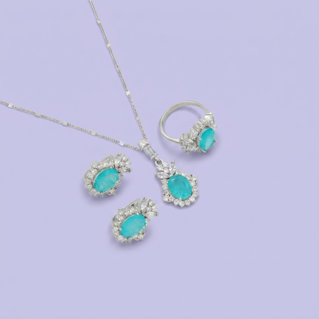 Coordinado de Plata .925 Elegante Turquesa mod. 2765