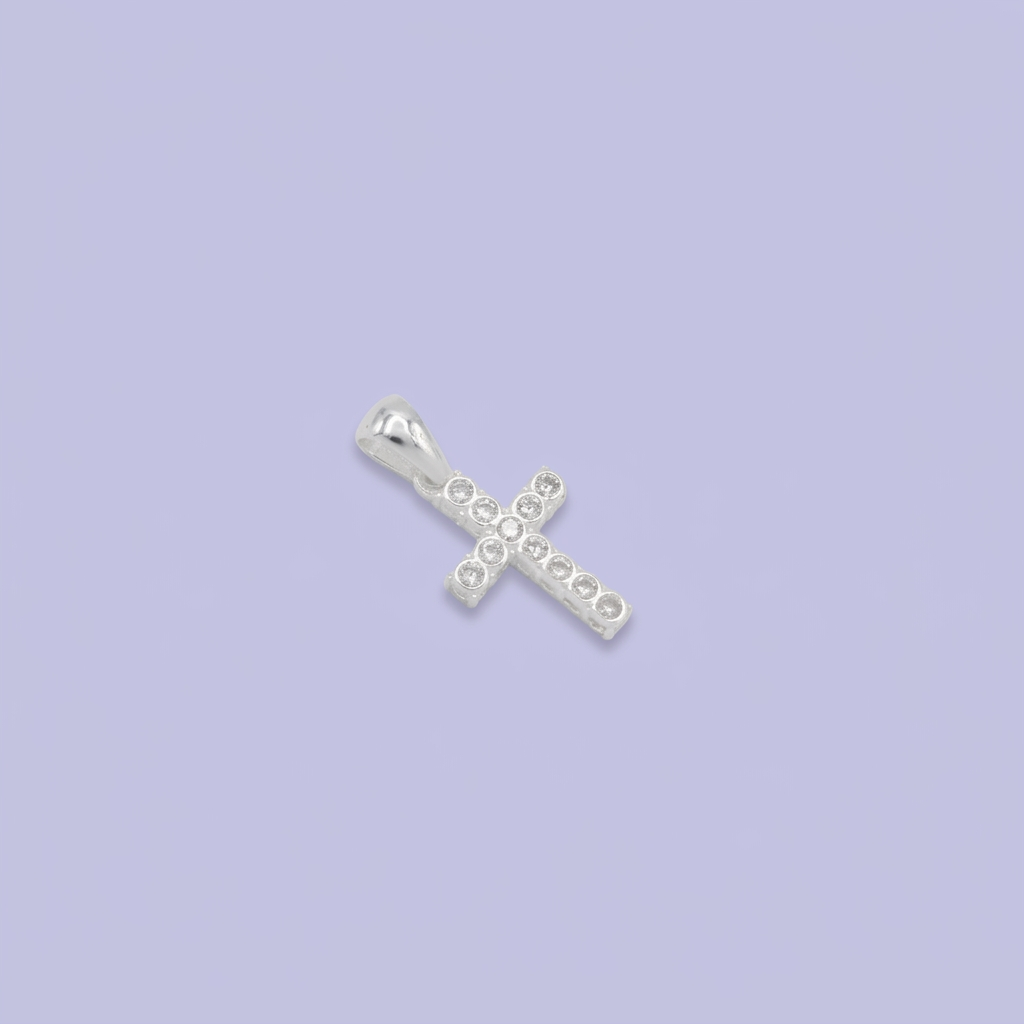 Dije de Plata .925 Cruz Pequeña con Diseño Incrustado de Zirconias Circulares mod. 2869