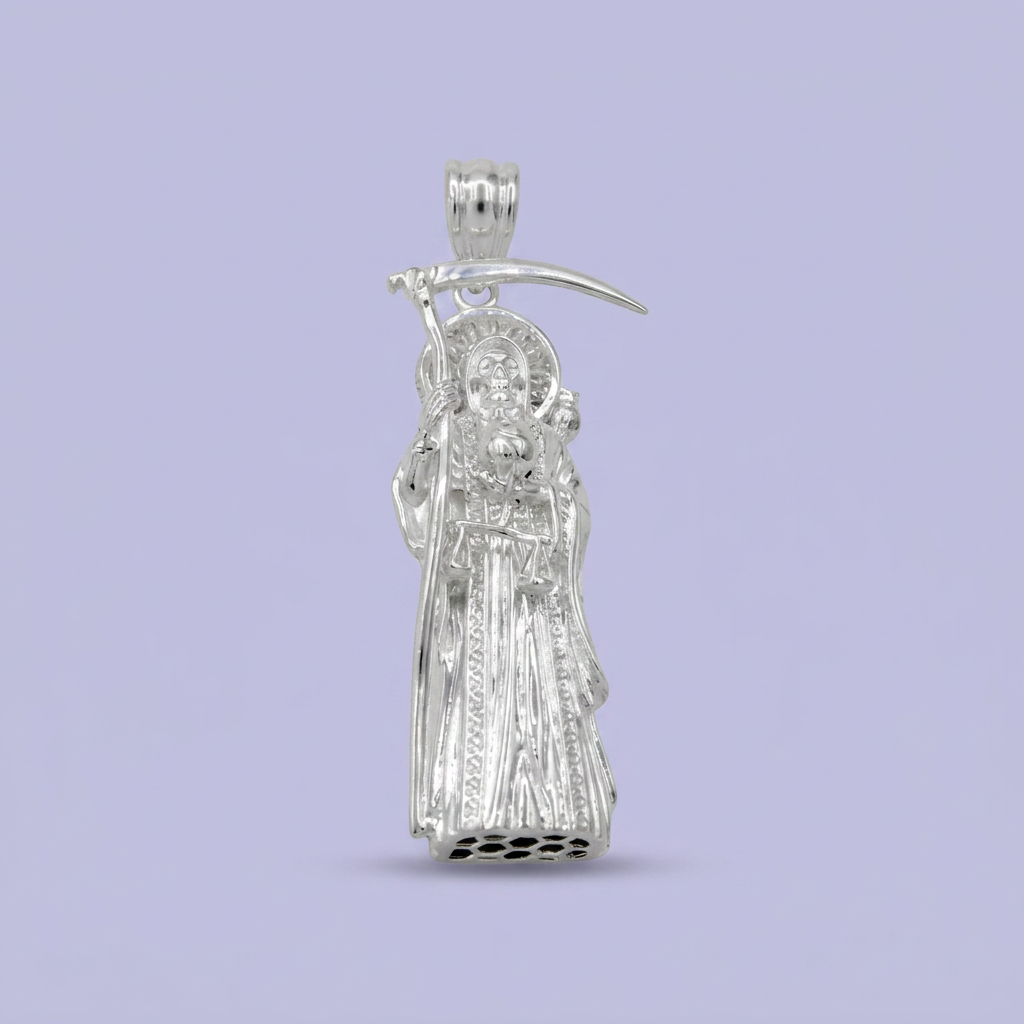 Dije Bulto de Plata .925 Santa Muerte de Diseño Hueco y Fino mod. 2752