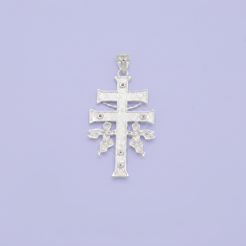 Dije de Plata .925  Cruz de Caravaca Angeles con Zirconias mod. 2743