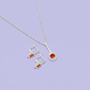 Coordinado de Plata .925 Halo de Zirconias de Centro Naranja mod. 2587