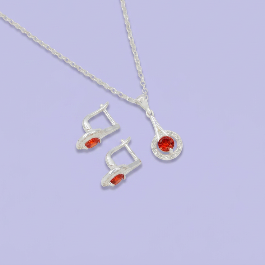 Coordinado de Plata .925 Halo de Zirconias de Centro Naranja mod. 2587