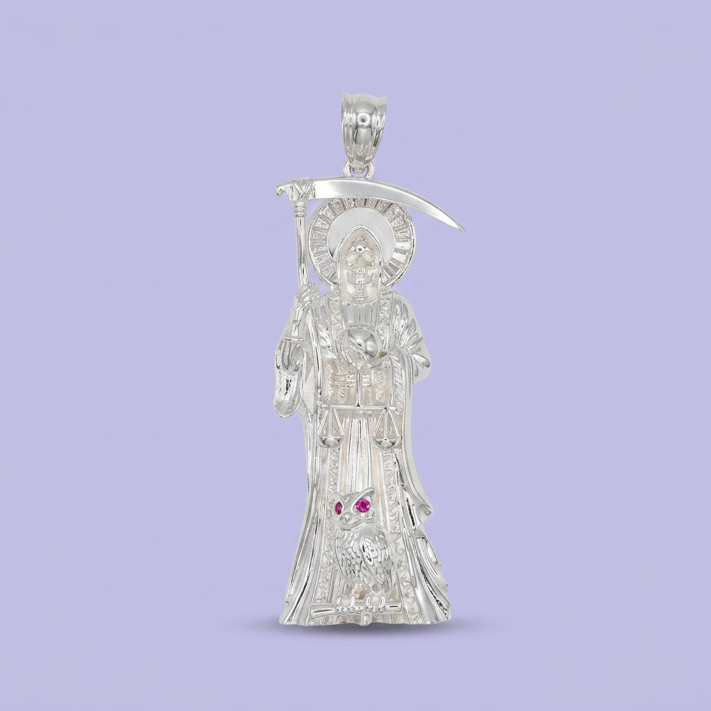 Dije de Plata .925 Santa Muerte Jumbo con Zirconias mod. 2593