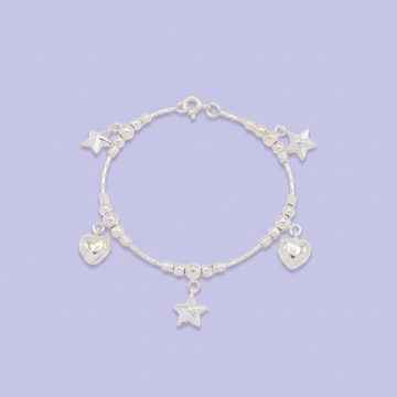 Pulsera de Plata .925 de Tejido Especial con Dijes de Corazón y Estrella mod. 2863