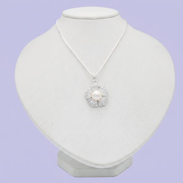 Gargantilla de Plata .925  Flor con Perla Incrustacion de Zirconias mod. 2611