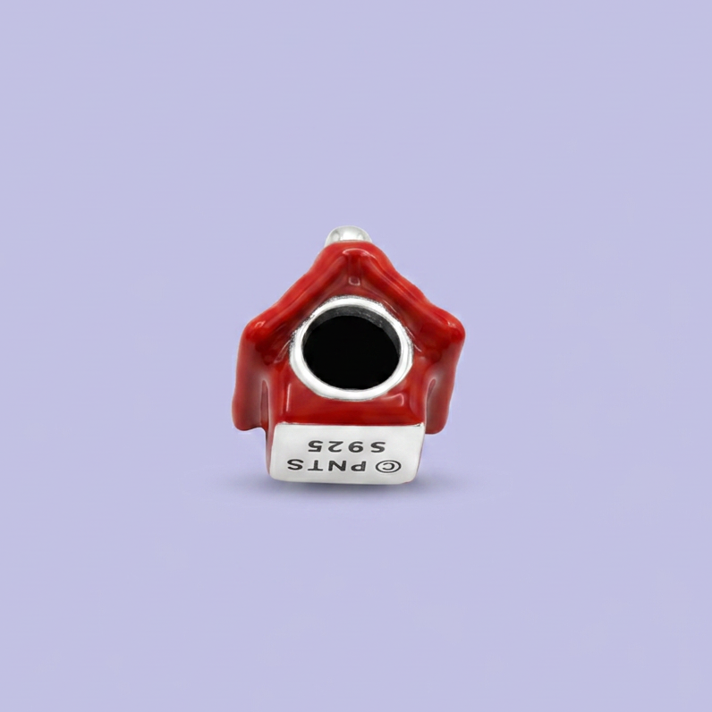 Dije de Plata .925 Estilo Charm con Diseño de Casa de Perro Roja mod. 2913