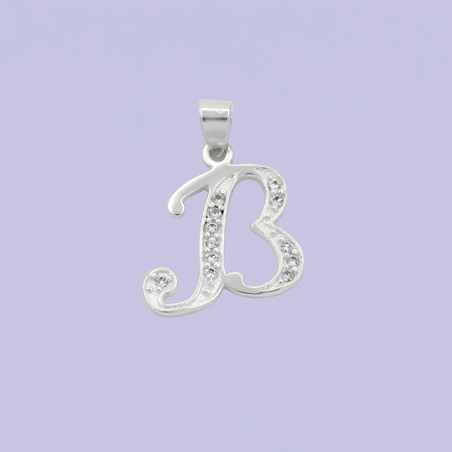 Dije de Plata .925 Letra B Cursiva con Zirconias mod. 2232