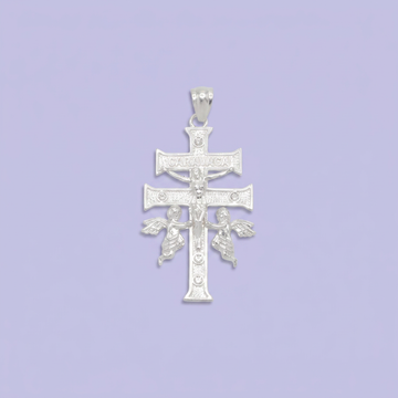 Dije de Plata .925  Cruz de Caravaca Angeles con Zirconias mod. 2743