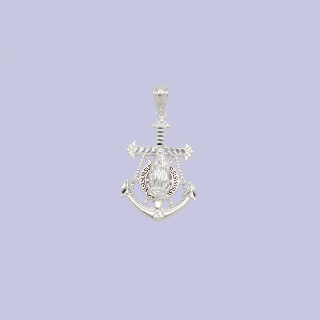 Dije de Plata .925 Cruz Ancla Guadalupana con Zirconias mod. 2742