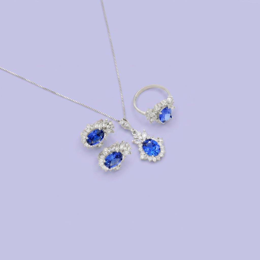 Coordinado de Plata .925 Elegante Azul Oceánico mod. 2766