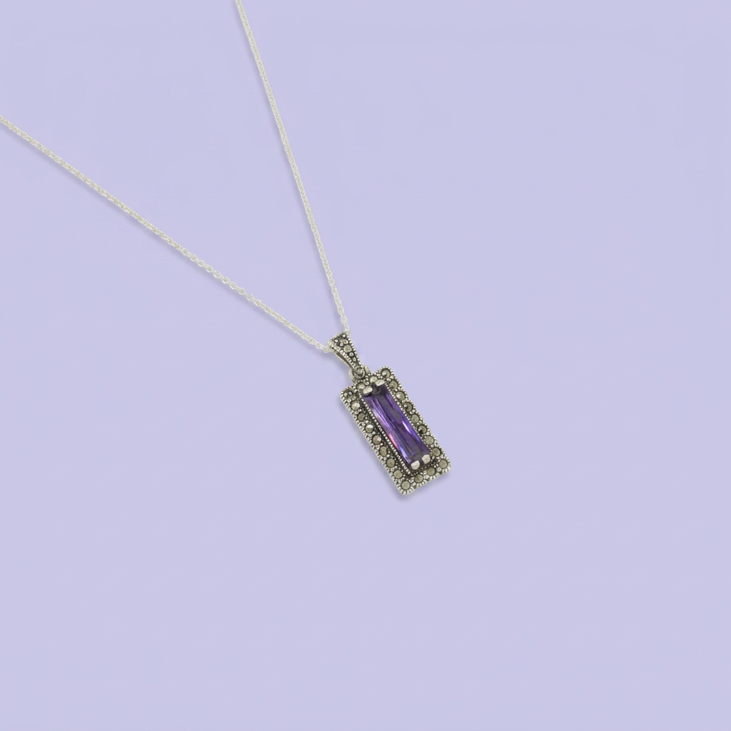 Coordinado de Plata .925 Marquesitas con Detalles Lila mod. 2590
