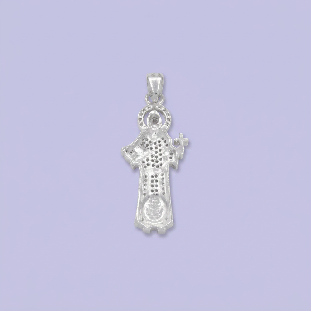 Dije Bulto de Plata .925 San Benito con Zirconias Brillantes Blancas mod. 2748