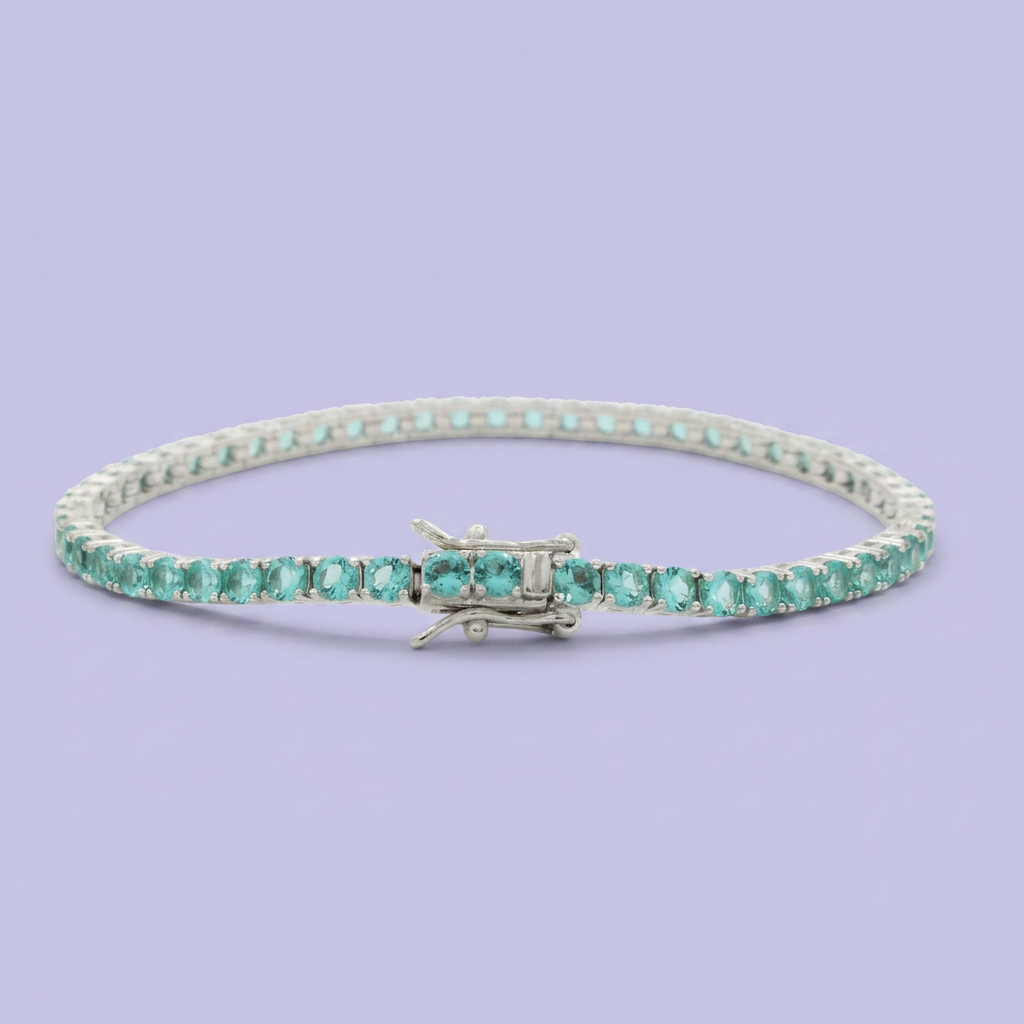 Pulsera de Plata .925 Tejido Tenis Diseño Brillante con Zirconias Color Aqua mod. 2379