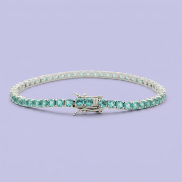 Pulsera de Plata .925 Tejido Tenis Diseño Brillante con Zirconias Color Aqua mod. 2379