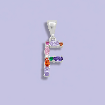 Dije de Plata .925 Letra F Zirconias de Colores mod. 2210
